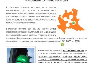 IL PRESIDENTE FONTANA HA FIRMATO LA NUOVA ORDINANZA  PER GLI SPOSTAMENTI IN ZONA ARANCIONE  PER SVOLGERE L’ATTIVITA’ VENATORIA